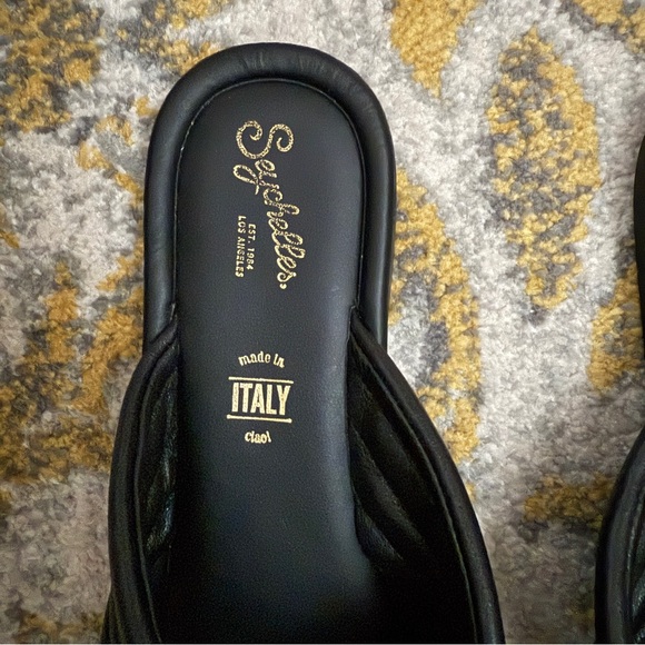 Seychelles Word for Word Leather Slide Sandal Black Size 9 Made in Italy - Picture 9 of 10